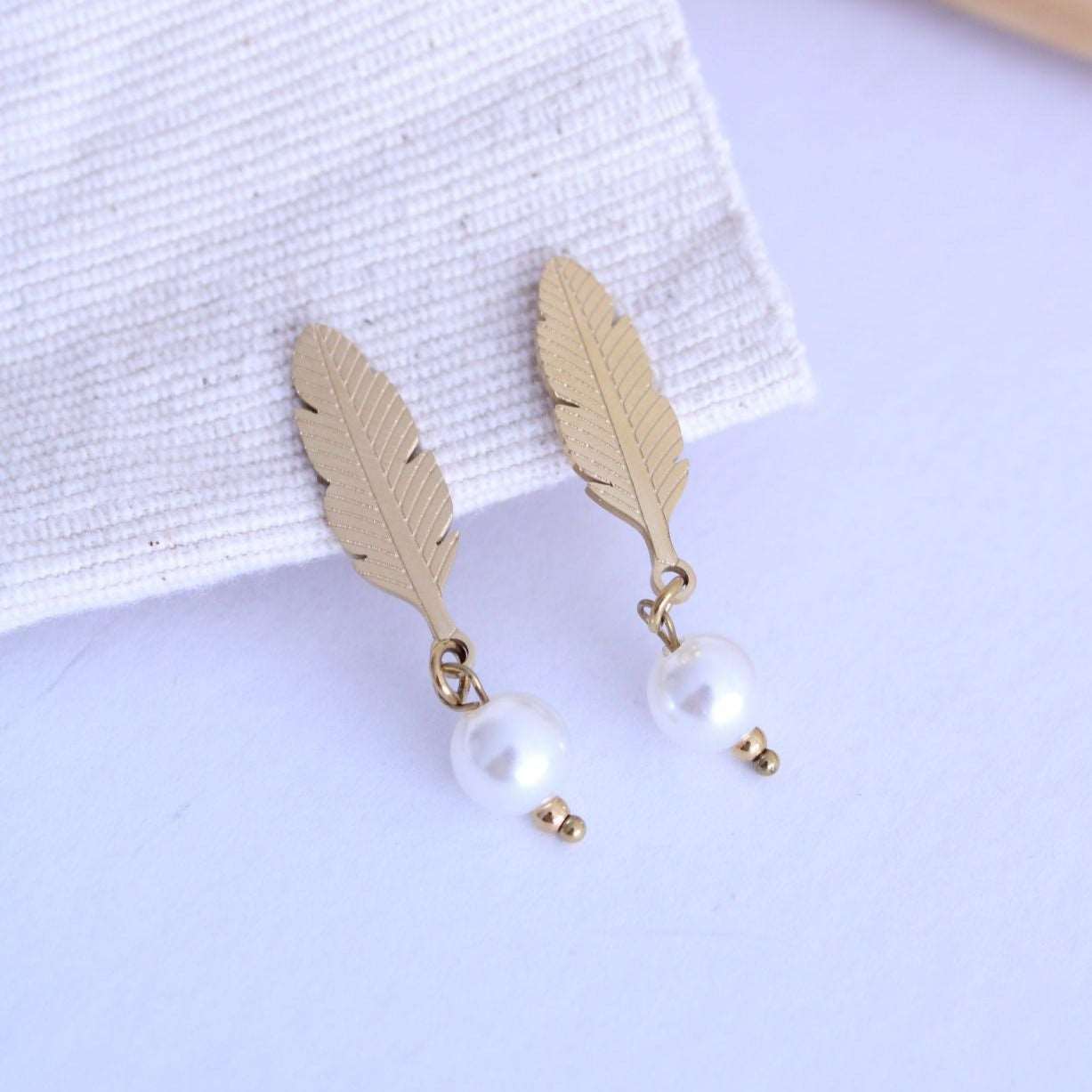 Pendientes Hoja Oblonga Pearl - hetikashop