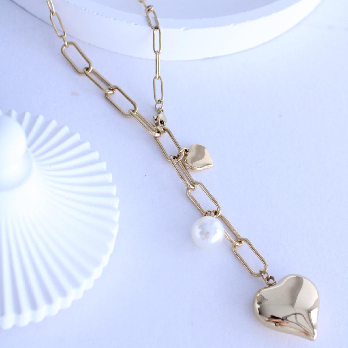 Collar Crixa Regulable corazones y perla