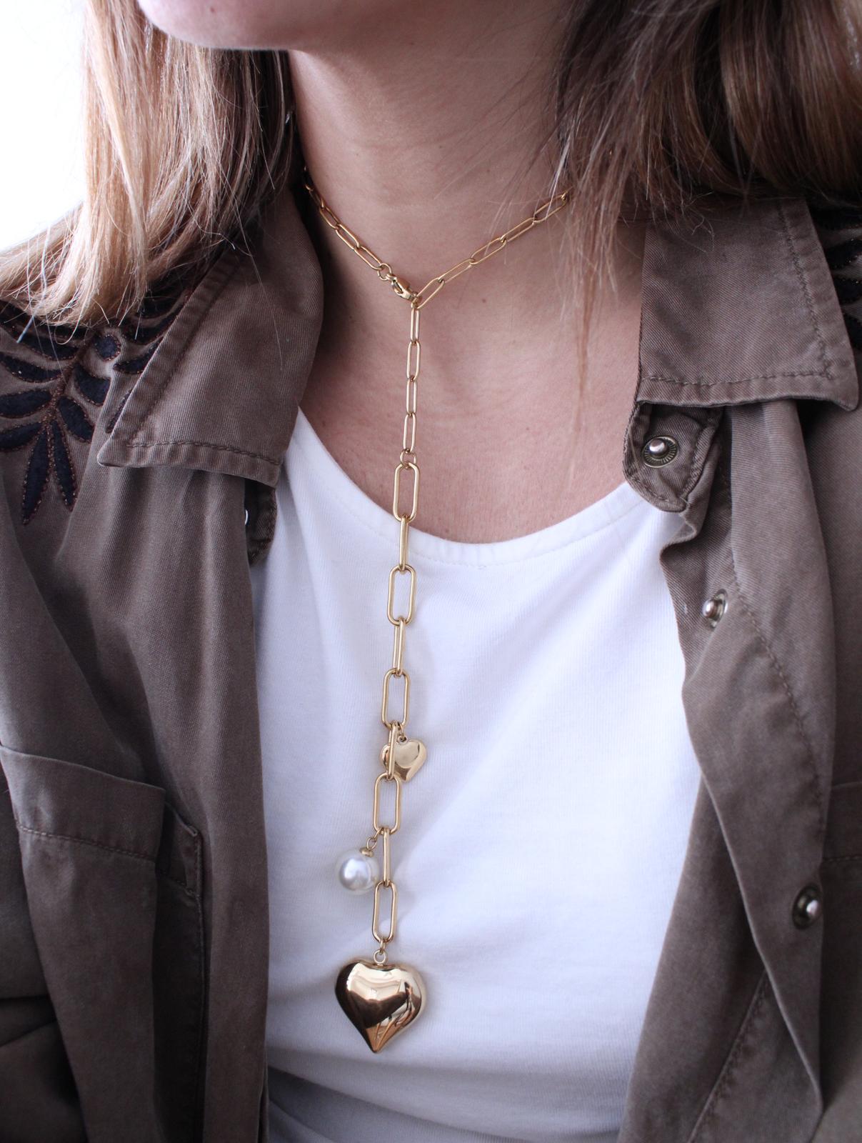 Collar Crixa Regulable corazones y perla