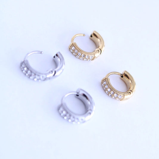 Pendientes Aro Minimal/ Doble Circonitas / 1cm