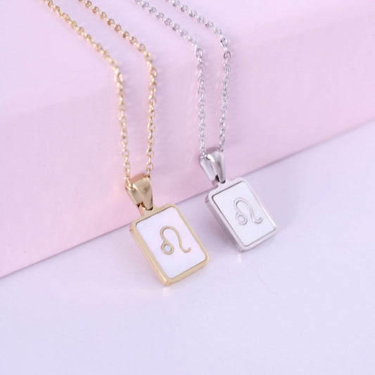 Collar del signo Leo de acero inoxidable con nácar de Hétika