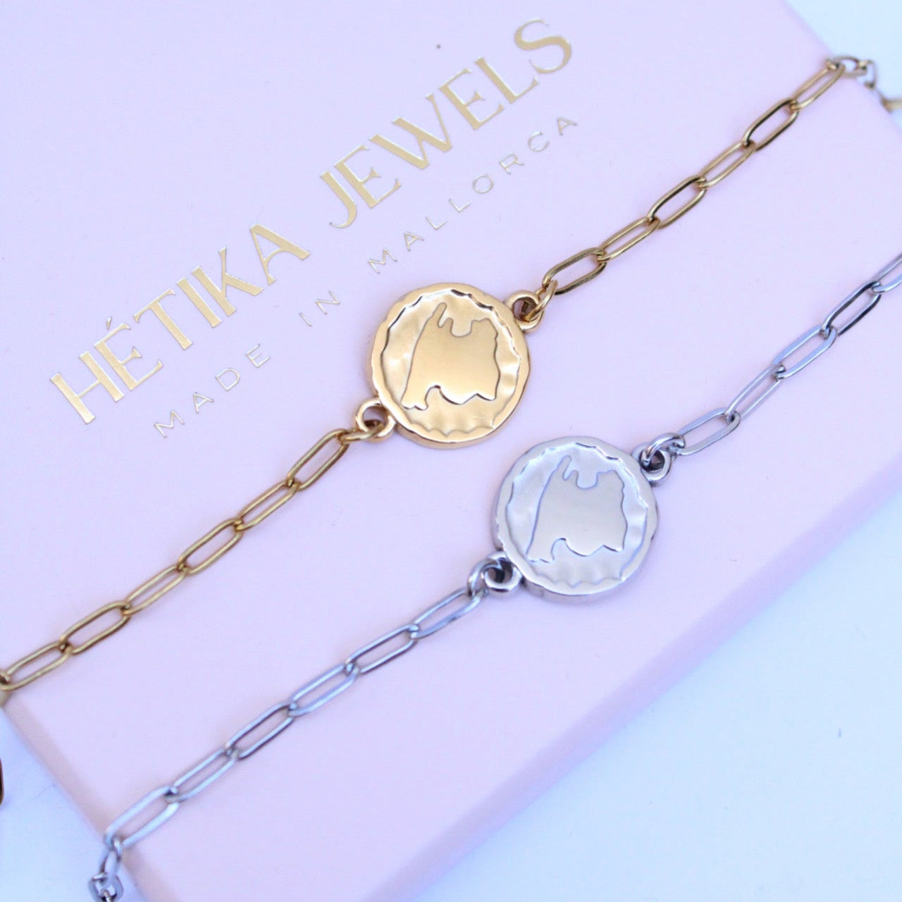 Pulsera Moneda con la silueta de Mallorca en acero inoxidable - Hétika