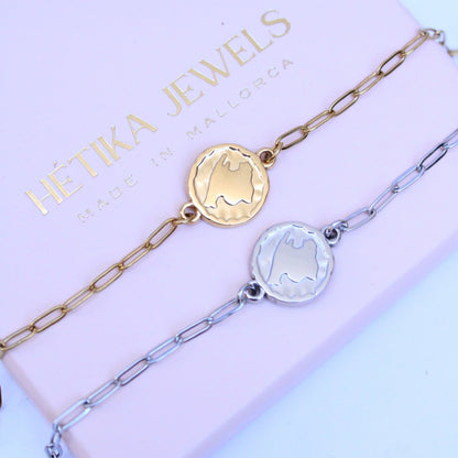 Pulsera Moneda con la silueta de Mallorca en acero inoxidable - Hétika