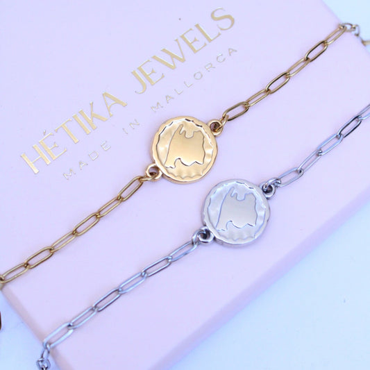 Pulsera Moneda con Silueta de Mallorca de Acero Inoxidable