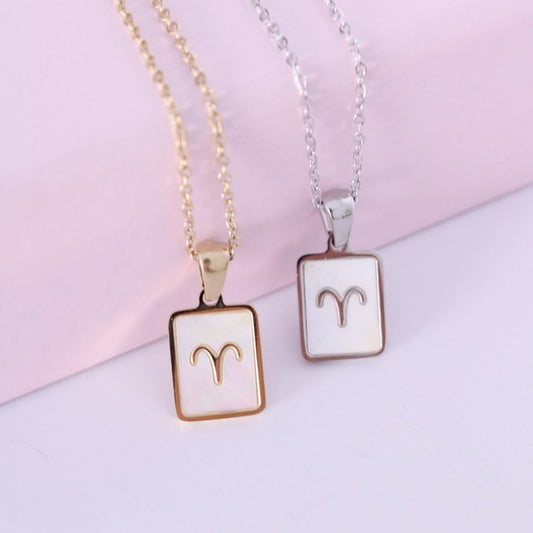 Collar del signo Aries de acero inoxidable con nácar de Hétika