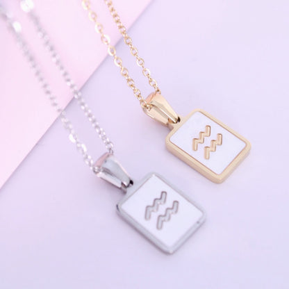 Collar del signo Acuario de acero inoxidable con nácar de Hétika