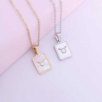 Collar del signo Tauro de acero inoxidable con nácar de Hétika