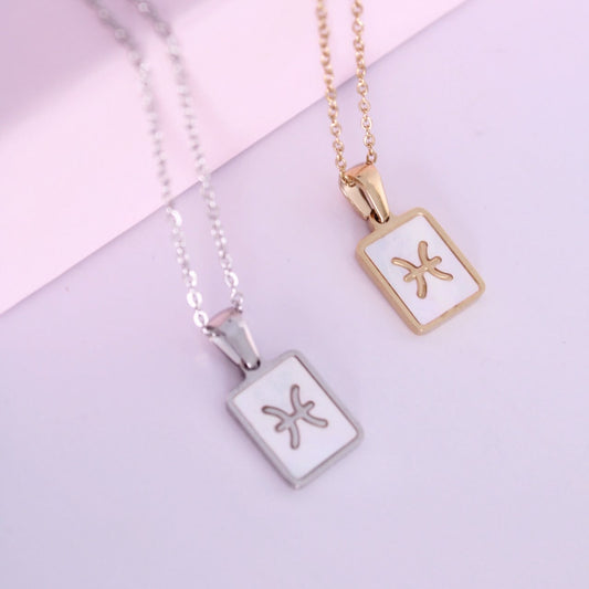 Collar del signo Piscis de acero inoxidable con nácar de Hétika
