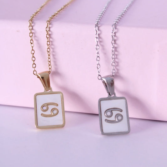 Collar del signo Cáncer de acero inoxidable con nácar de Hétika