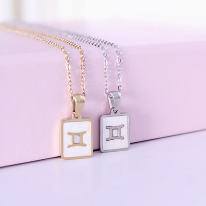 Collar del signo Géminis de acero inoxidable con nácar de Hétika