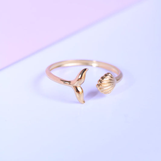 Anillo Cola de Sirena y Concha Ajustable de Acero Inoxidable