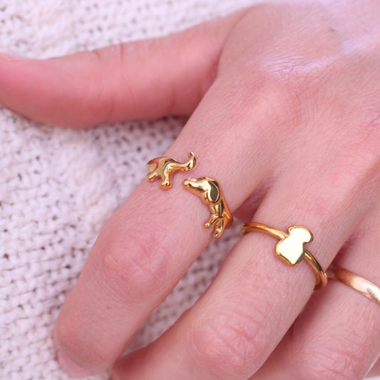 Anillo Perro Salchicha Gold Ajustable
