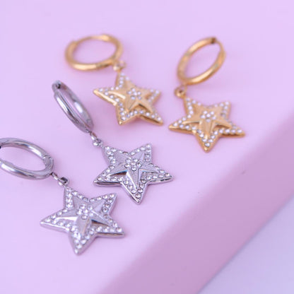 Pendientes de Aro con Estrella Brillante
