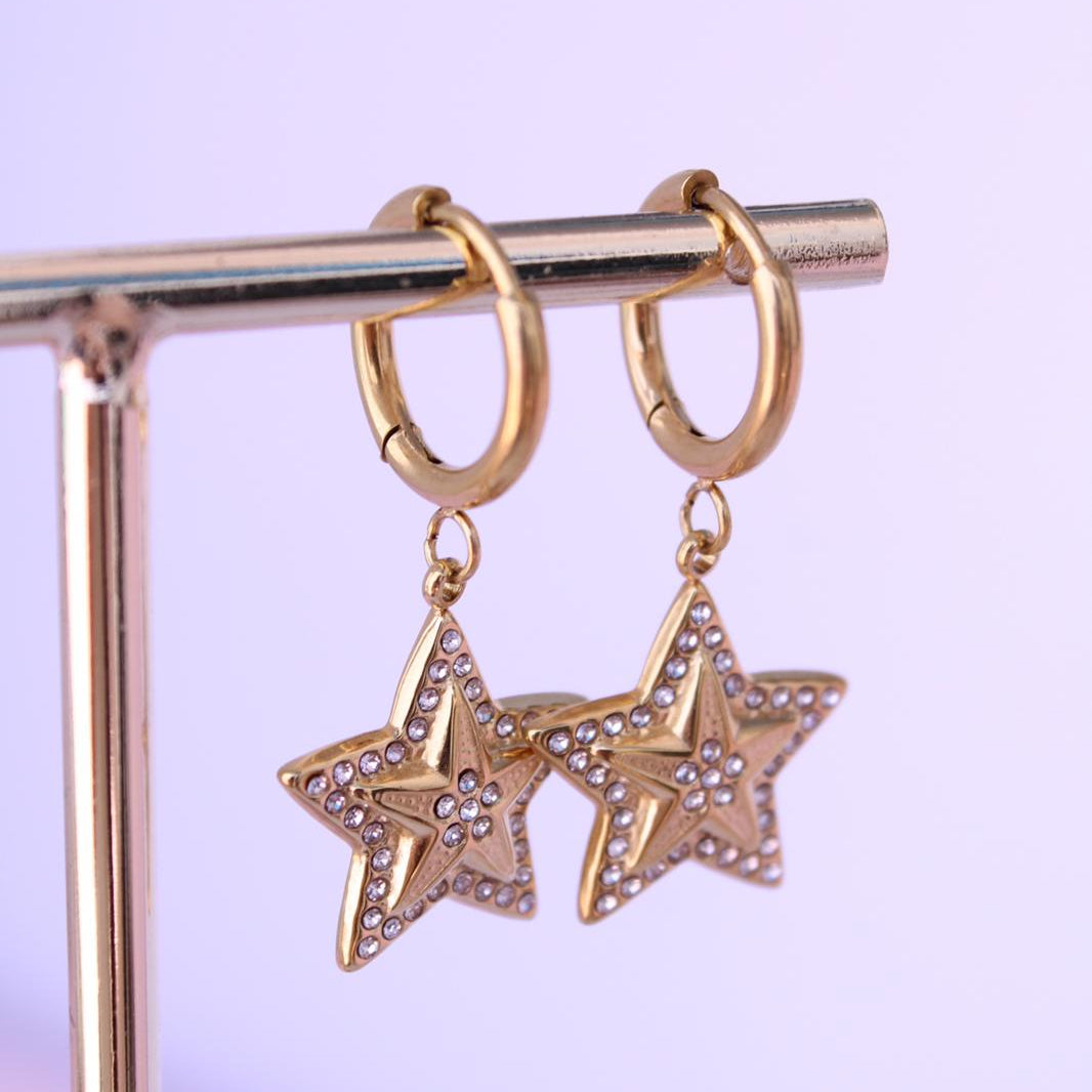 Pendientes de Aro con Estrella Brillante